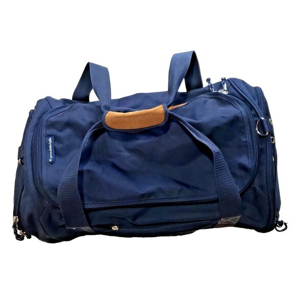 Vintage Skyway Travel Duffel Bag Large Blue Canvas & Leather Weekender - Picture 5 of 13